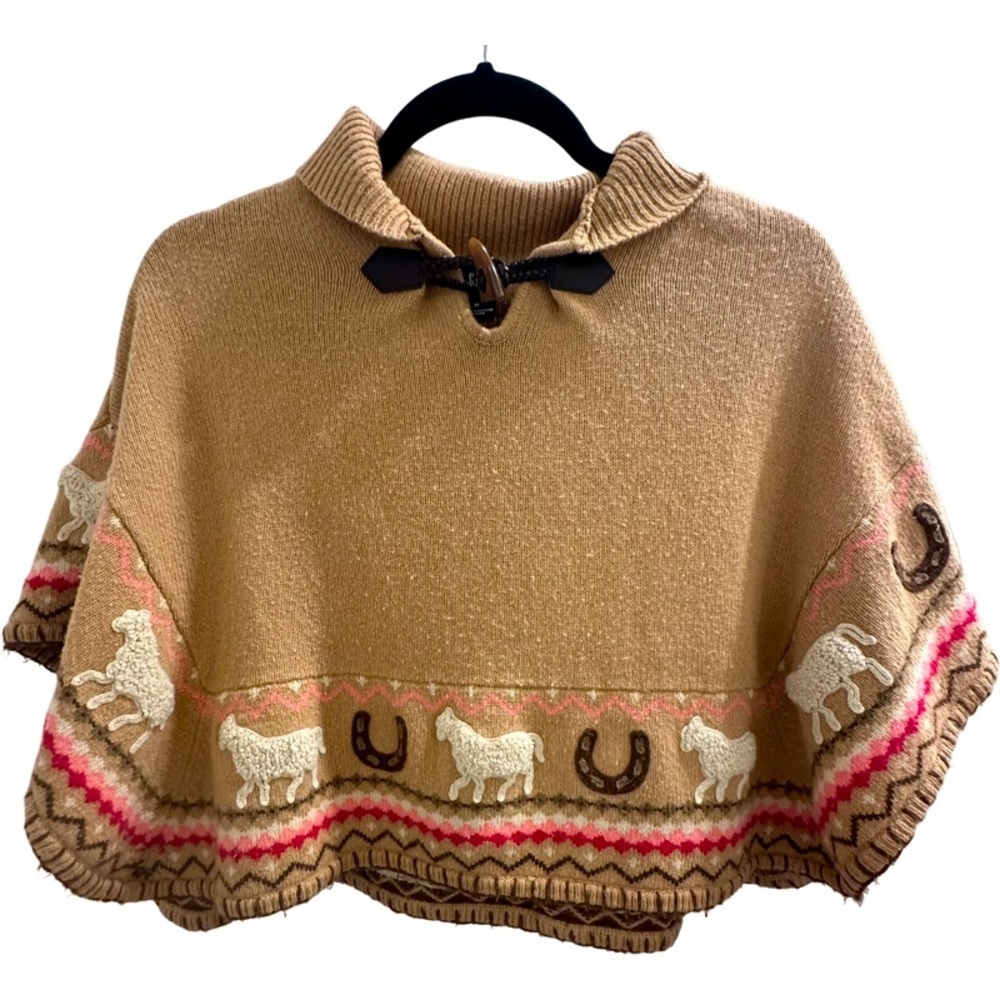 Gap girls tan poncho baby lamb design and stitching size medium.